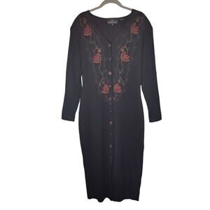 VTG Carol Little Sz M Embroidered Sweater Dress Maxi Midi Button Up Art to Wear